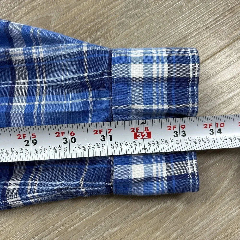 Polo Ralph Lauren Large Slim Fit Stretch Oxford Blue White Plaid Button Down